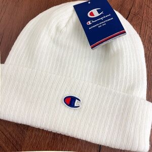 New Champion Ribbed Knit Cuff Beanie White Unisex Acrylic Warm Winter Ski Hat